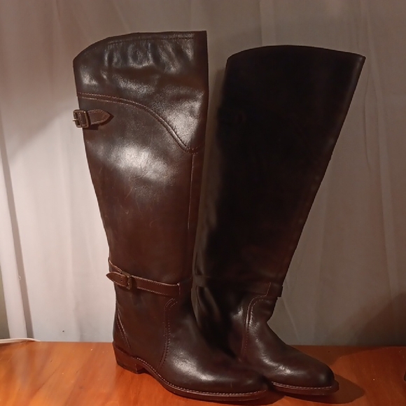 Frye Elegant Brown Leather Knee-High Boots Size 6.5 - Picture 1 of 15